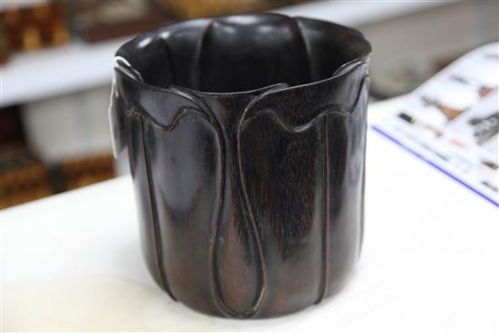 A Chinese rosewood brush pot, possibly Zitan, Qing dynasty, 18cm.